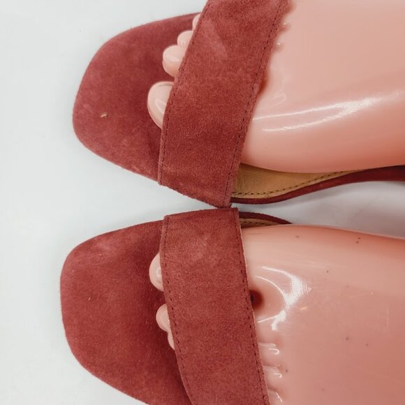H&M Women's Red Suede Open Toe Low Heel Classic Ankle Strap Sandal Size 7 - Picture 3 of 7
